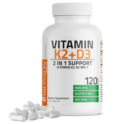 Vitamin K2 (MK7) + D3 Extra Strength Bone & Heart Health Non GMO, 120 Capsules