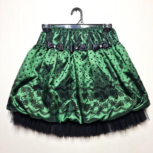 Jona Michelle Teen Girl's Green Skirt Floral Polka Dot Black Print Bow Size 8