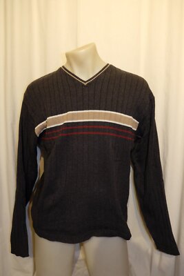LERROS Casual Mens Knitted Jumper Sweater 100% Cotton Grey Stripe XL EXCELLENT