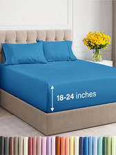 Cooling Extra Deep Twin XL Sheet Set - 4 Piece Luxury Bedding - Denim Blue