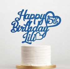 Personalised Glitter Cake Topper Happy Birthday Heart Design UK Made
