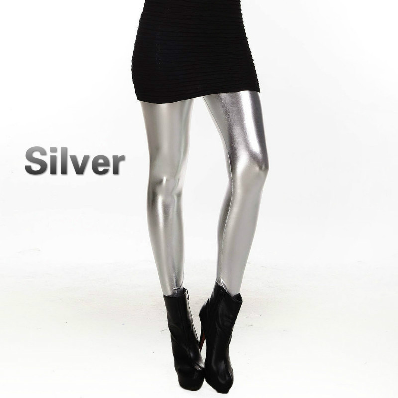 Mujeres Wet Look Leggings Metálicos Brillantes Elastizados Pantalones Ajustados Pantalones Pantalones