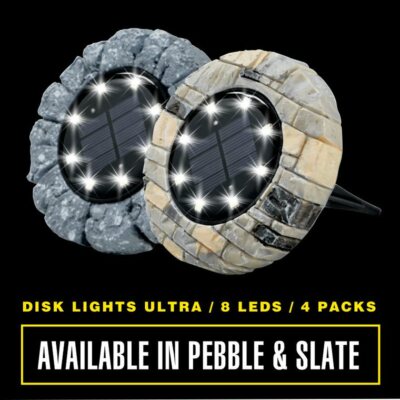 Bell Howell Solar Powered 8 Led Outdoor Disk Lights Stone And Slate 4 Pack Ebay