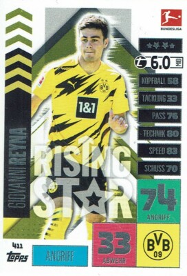 Match Attax 20/21 Bundesliga 2020/2021 Rising Star Karte Nr. 411 Giovanni Reyna