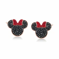 ZARD Disney Minnie Mouse Stud Earrings in Rose Gold-Plated Metal Crystal Pave