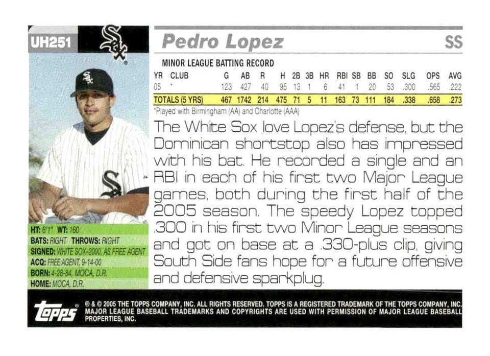 2005 Topps Updates & Highlights #UH251 Pedro Lopez - Image 2 of 2