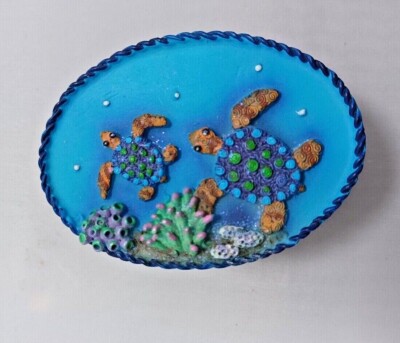 Two-Piece Trinket Box Nautical Coastal Sea Turtles Ocean Design Blue Sea Life