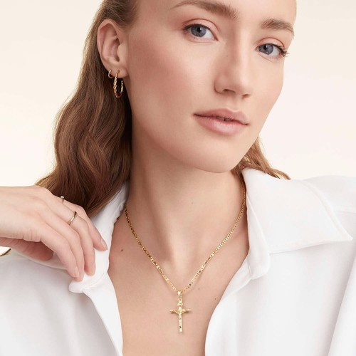 Collana Croce Oro 14K Collane da Donna Crocifisso Collana Oro Croce Pendente... - Foto 4 di 7