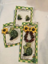 Rare Turtle Necklace, Pin And Ear Vintage Jewelry set Resin By Suzuki Skoglund