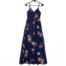 Doe & Rae Navy Floral Maxi Dress Adjustable Spaghetti Strap Size S
