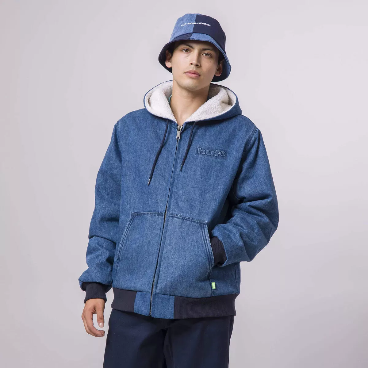 HUF Hooded Zip Denim Jacket Men blue | eBay