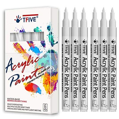 Marker Paint Pens - 6 Pack Acrylic Permanent Marker, 0.7mm Extra Fine Tip White