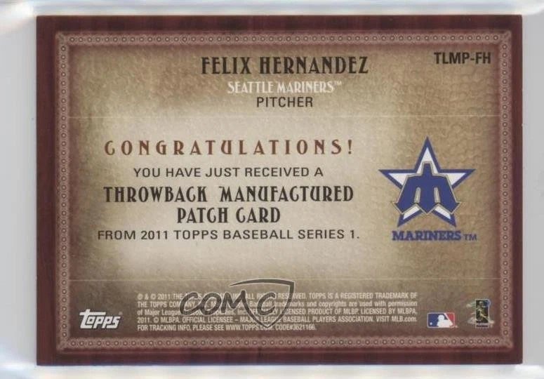 2011 Topps Blaster Box Throwback Manufactured Series 1 Felix Hernandez Patch - Image 2 of 2
