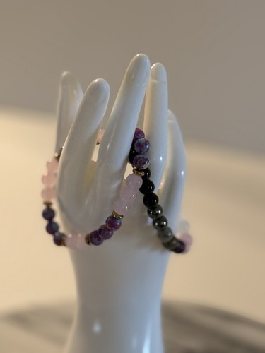 Natural Stones Beaded Bracelet Set Love & Empathy Bohemian Style 2 Bracelets - Picture 6 of 11