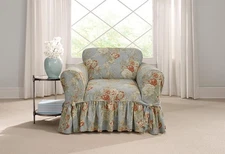 SureFit Ballad Bouquet 1 Piece Skirted Chair Slipcover Blue