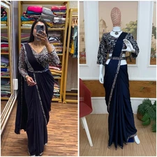 Trending Ready to Wear Saree Fully Embroidered Designer Blouse on Rangoli Fabric