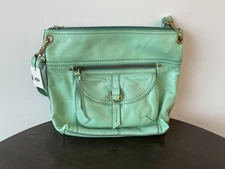 Fossil Large Pastel Green Leather Crossbody Shoulder bag- RARE