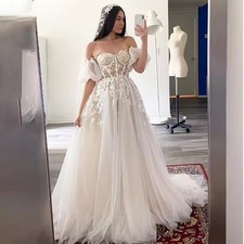 White/Ivory Lace Wedding Dreses A-Line Appliques Tulle Bridal Gowns Custom Size