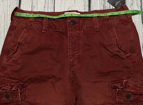 Abercrombie & Fitch Mens 34 Heavy Red Cargo Utility At The Knee Shorts Y2K Vtg - Picture 11 of 12