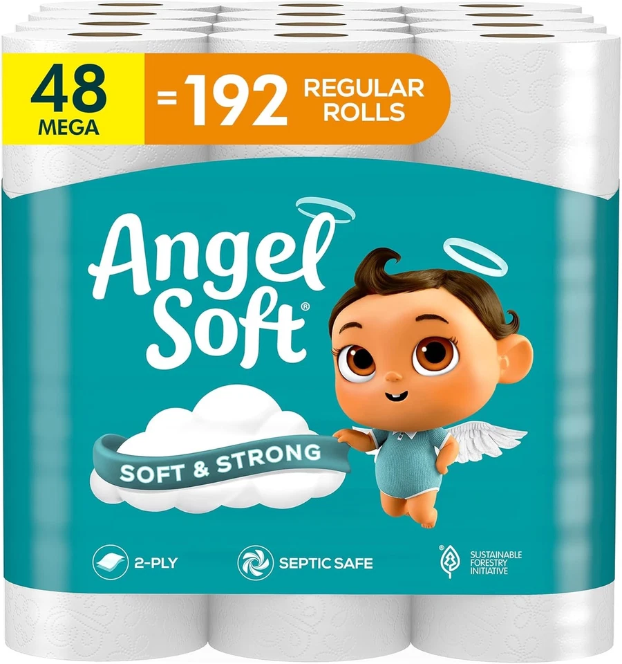 Angel Soft Toilet Paper, 48 Mega Rolls = 192 12 Count (Pack of 4), White