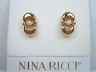 Nina Ricci Gold Plated Pierced Earrings with Pearls - 8766