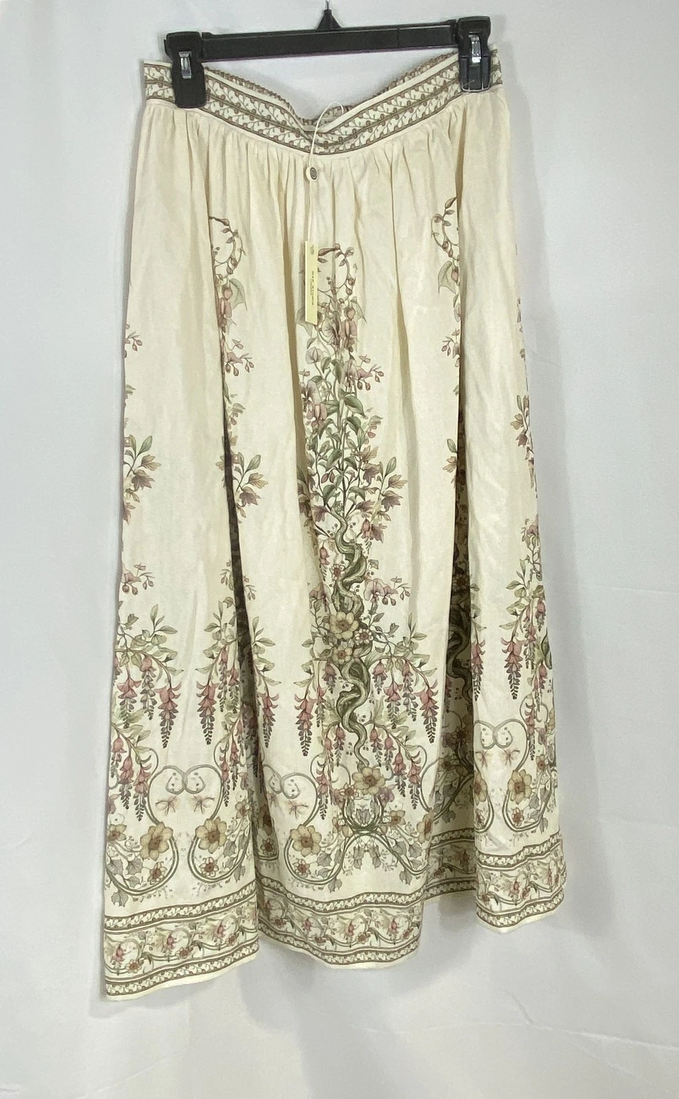 Max Studio Women's Maxi Skirt Cream Floral Linen Blend Botanical Print Sz S NWT