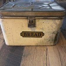 Vintage Metal Bread Box Antique Storage Tin f...