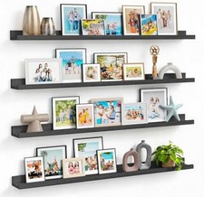 48 Inch Black Picture Ledge Shelf Set of 4, Extra Long Floating Shelves for W...