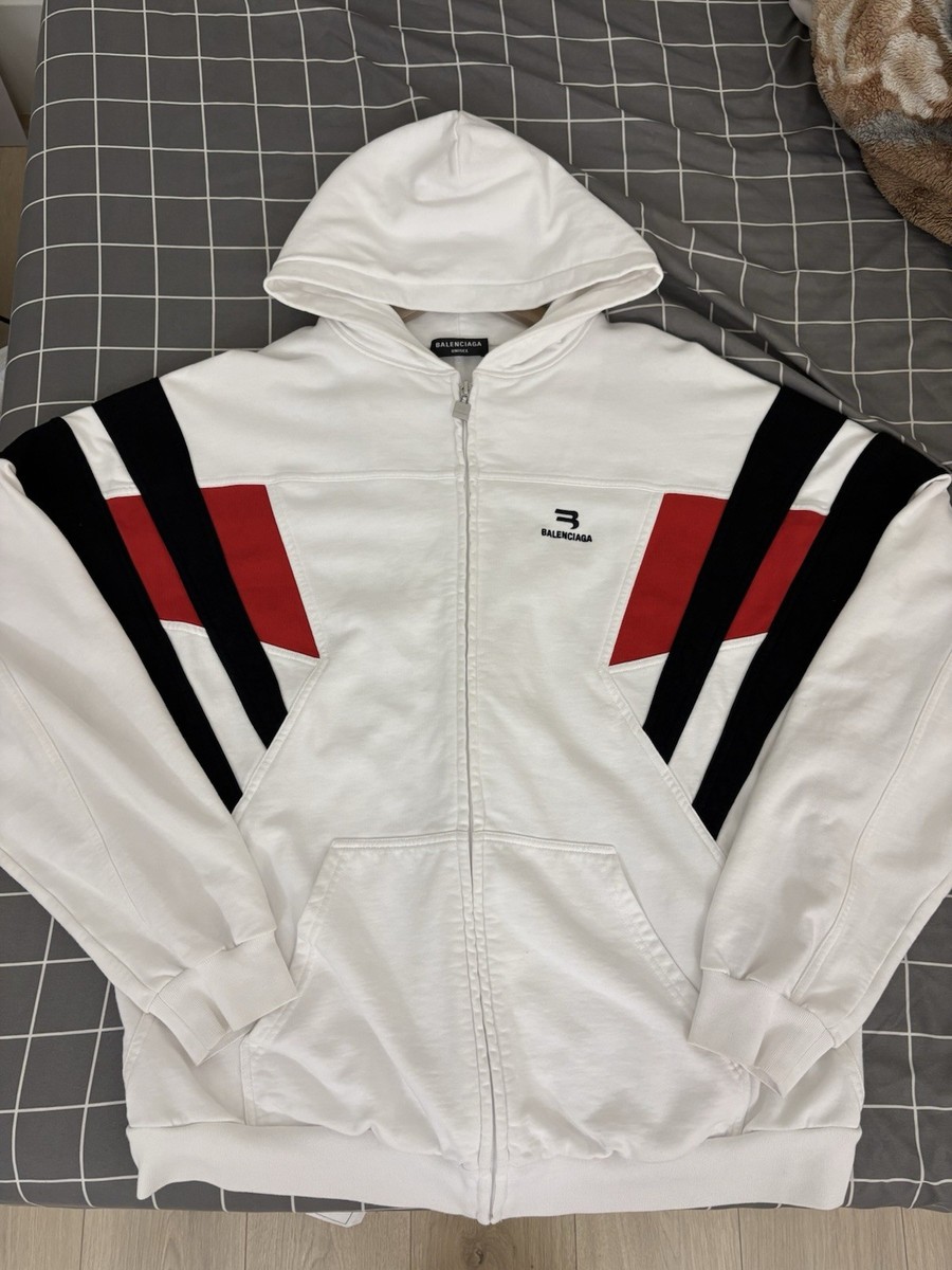 Balenciaga Sporty B Cotton Zip Up Hoodie Red/white Paneled | eBay