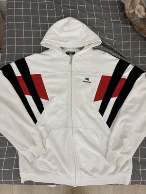 Balenciaga Sporty B Cotton Zip Up Hoodie Red/white Paneled | eBay