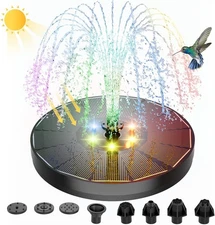 ALUKIKI Solar Fountain Pump with LED Lights, 7 Nozzles for Garden & Pond