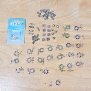 Lot of Silver Tone Findings Toggle Clasps Spacers Bali Rhinestones Glam