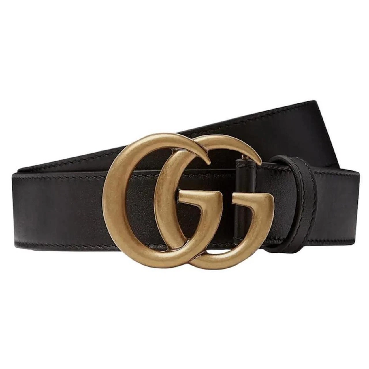 Gucci Ceinture large en cuir Marmont en laiton noir et ancien avec boucle GG
