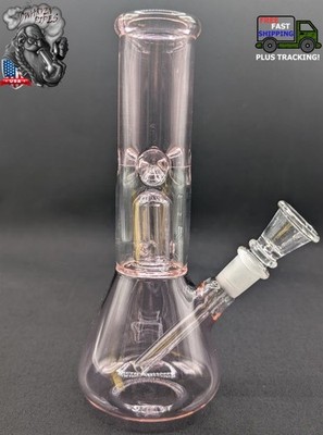 8'' Inch Glass Hookah Water Pipe Bong Pink + 5 FREE Screen (Colored Glass)