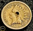 1860 Indian Head Penny - Pointed Bust Variety - Obverse Indentation Damage JC56
