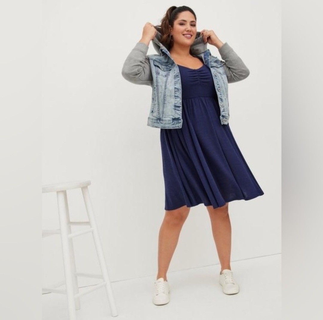 Torrid super soft plush 3/4 sleeve navy skater dress Size 1x pockets minimalist