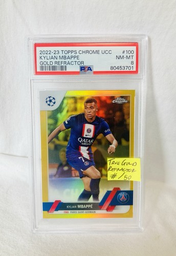 Kylian Mbappe 2022 Topps Chrome UCC #100 True Gold Refractor #/50 PSA 8 France