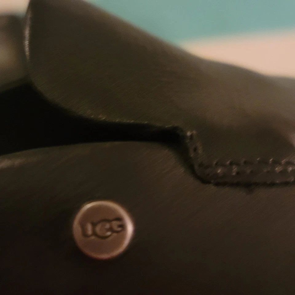 UGG Black Leather Loafer Mules Slippers Women's Size 6.5 Slip On - Image 3 of 4