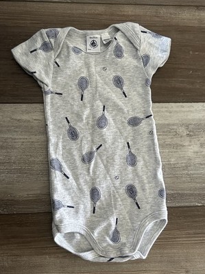 Petit Bateau Bodysuit One Piece Size 18 M Gray with Tennis Racquets