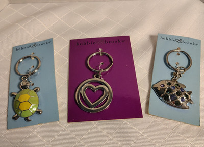 Bobbie Brooks 3 Keyrings or Pendants Fish, Heart, Turtle,  Fun Fashion