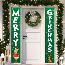 Christmas Decorations Outdoor Yard: Cute Green White Front Porch Sign Set, Fu...
