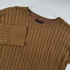 Tommy Hilfiger Womens Cable Knit Crew Neck Sweater Tan Brown Medium