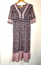 Monsoon Dress Size 10 Purple Rose Boho Ditsy Floral Midi Romantic
