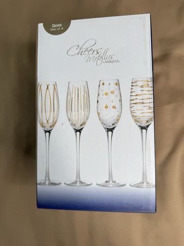Mikasa Cheers Metallics Gold Sektflöte 4er Set 7oz Gläser 5140630 Neu