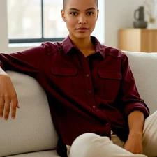 ETHEREAL by PAPER CRANE Anthropologie Wine Red Rayon Button Up Shirt - S