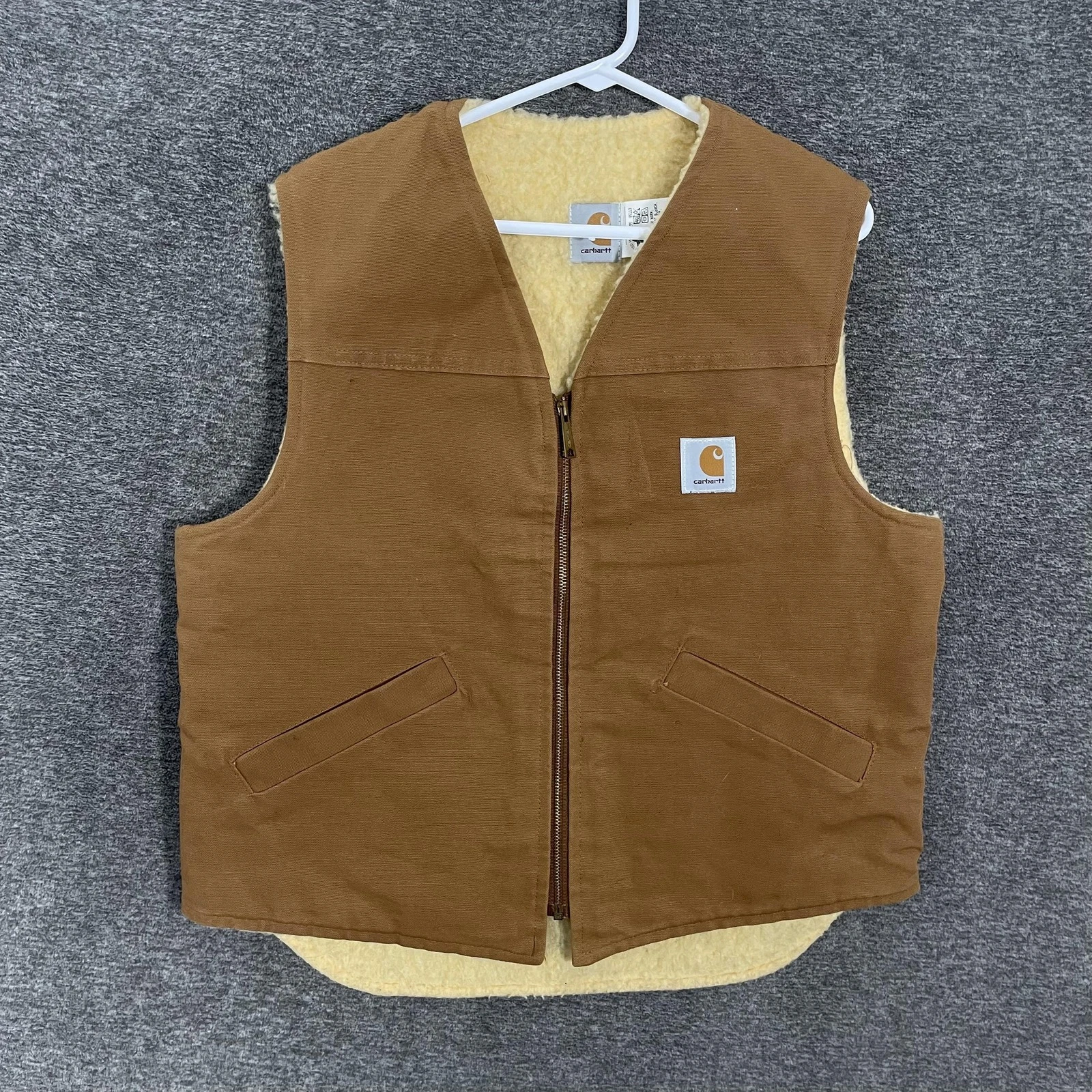 Vintage Carhartt Vest Mens Large Brown Duck Canvas Sherpa Lined USA Workwear