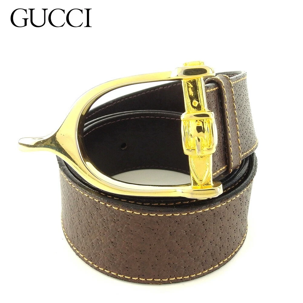 Gucci Ceinture Haut Femme Homme Ancien Marron Cuir Doré E1254 Occasion