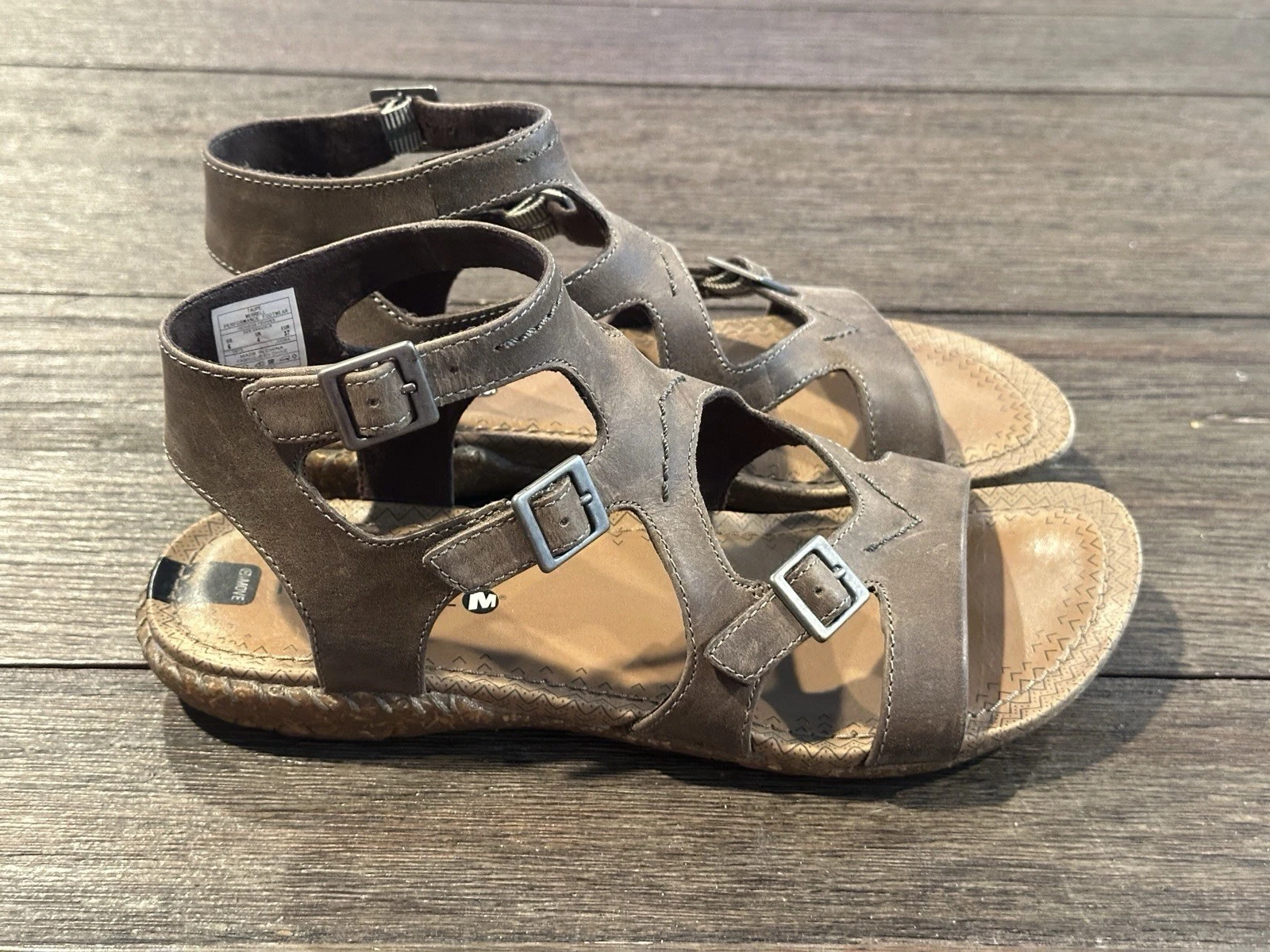 Merrell Whisper Buckle Leather Gladiator Sandals - Womens Size 6 Taupe GUC