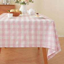 Alsoo Pink Gingham Tablecloth Rectangle Checkered Table Cloth Cotton Linen Fabri