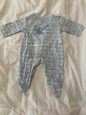 Vtg Style Blue Dinosaur Construction Footed Sleeper 3/6 Months 100 Cotton